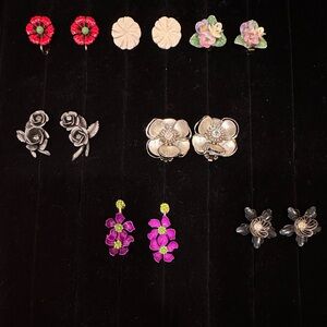 Vintage flower clip earring lot